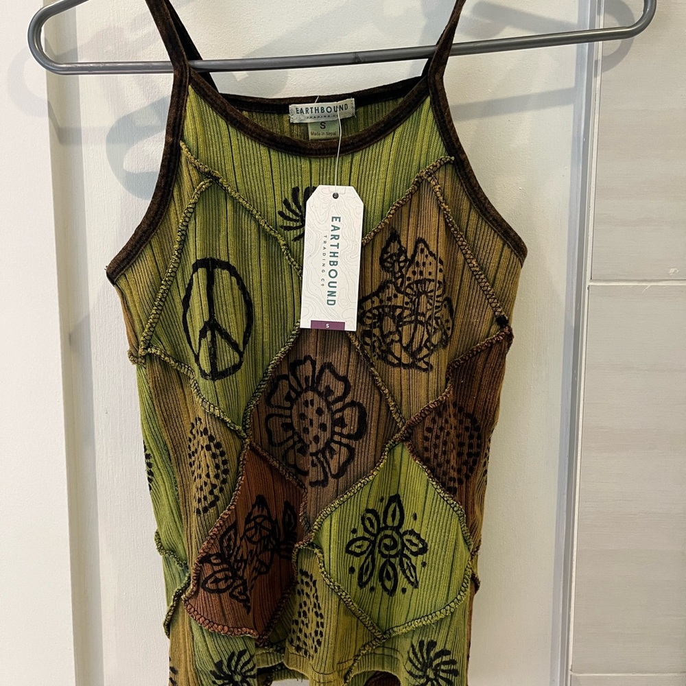 Earthbound Olive and Tan Patchwork Camisole